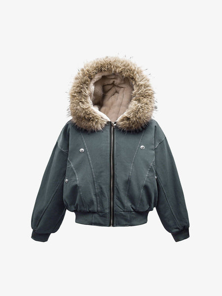 ジャケット・アウター thesupermade /DENIM FUR HOODED JACKET Washed Denim Fur Hooded Jacket | Thesupermade®
