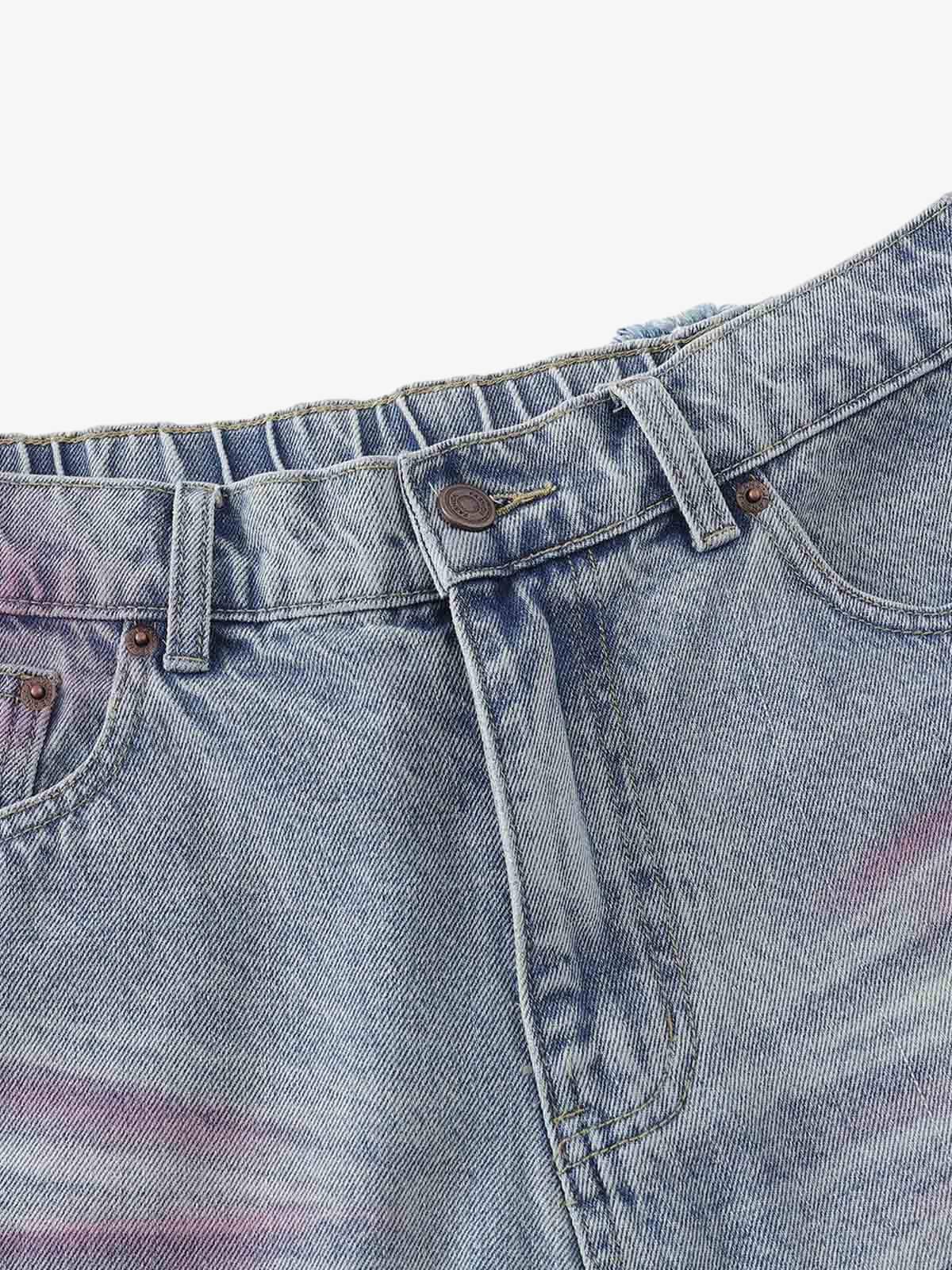 Distressed Tie-Dye Denim Jorts 