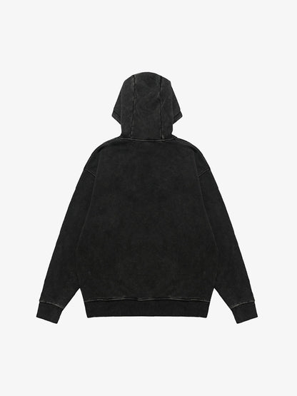 Heavy Washed Print Fleece Hoodie 
