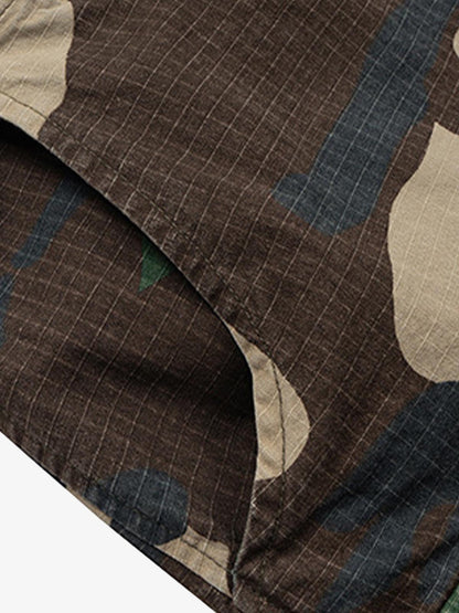 Camouflage Buckle Waist Cropped Cargo Shorts - 2412 