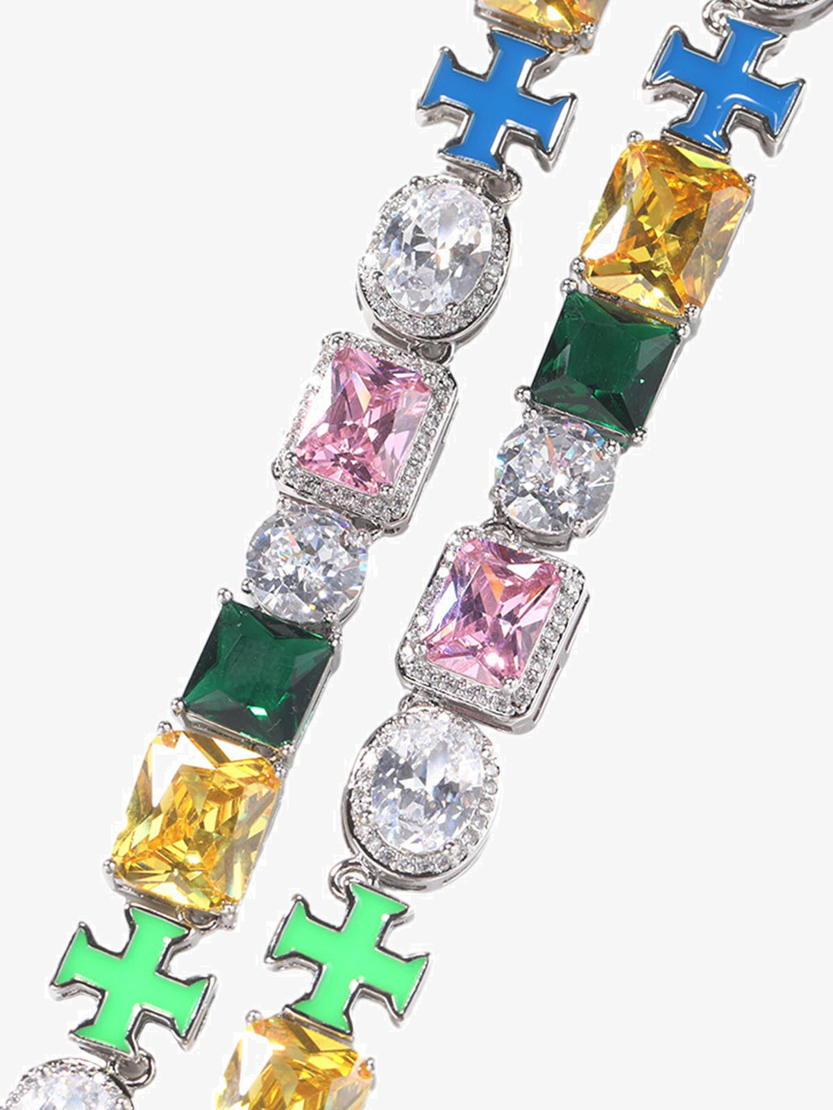Colorful Zircon Evil Eye Cross Necklace 