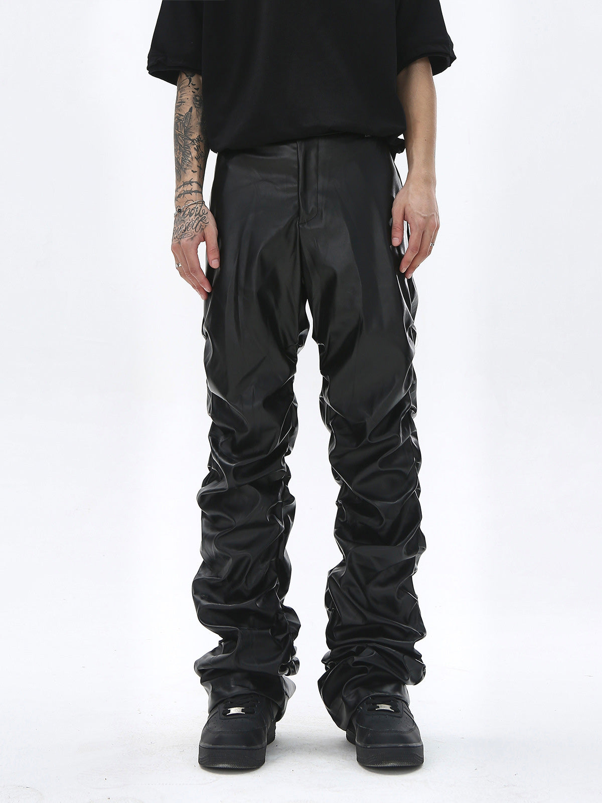 Thesupermade Punk Style Pleated Leather Pants - 2195 