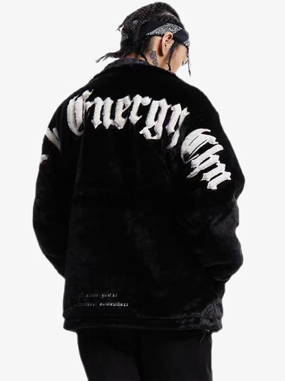 Thesupermade Street Letter Embroidered Fleece Jacket - 1838 
