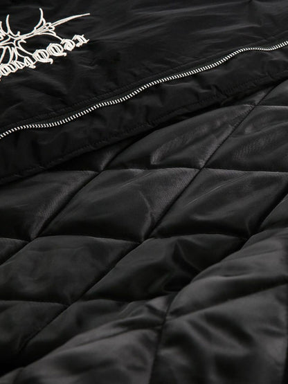 Embroidered Fur Hooded Quilted Jacket 