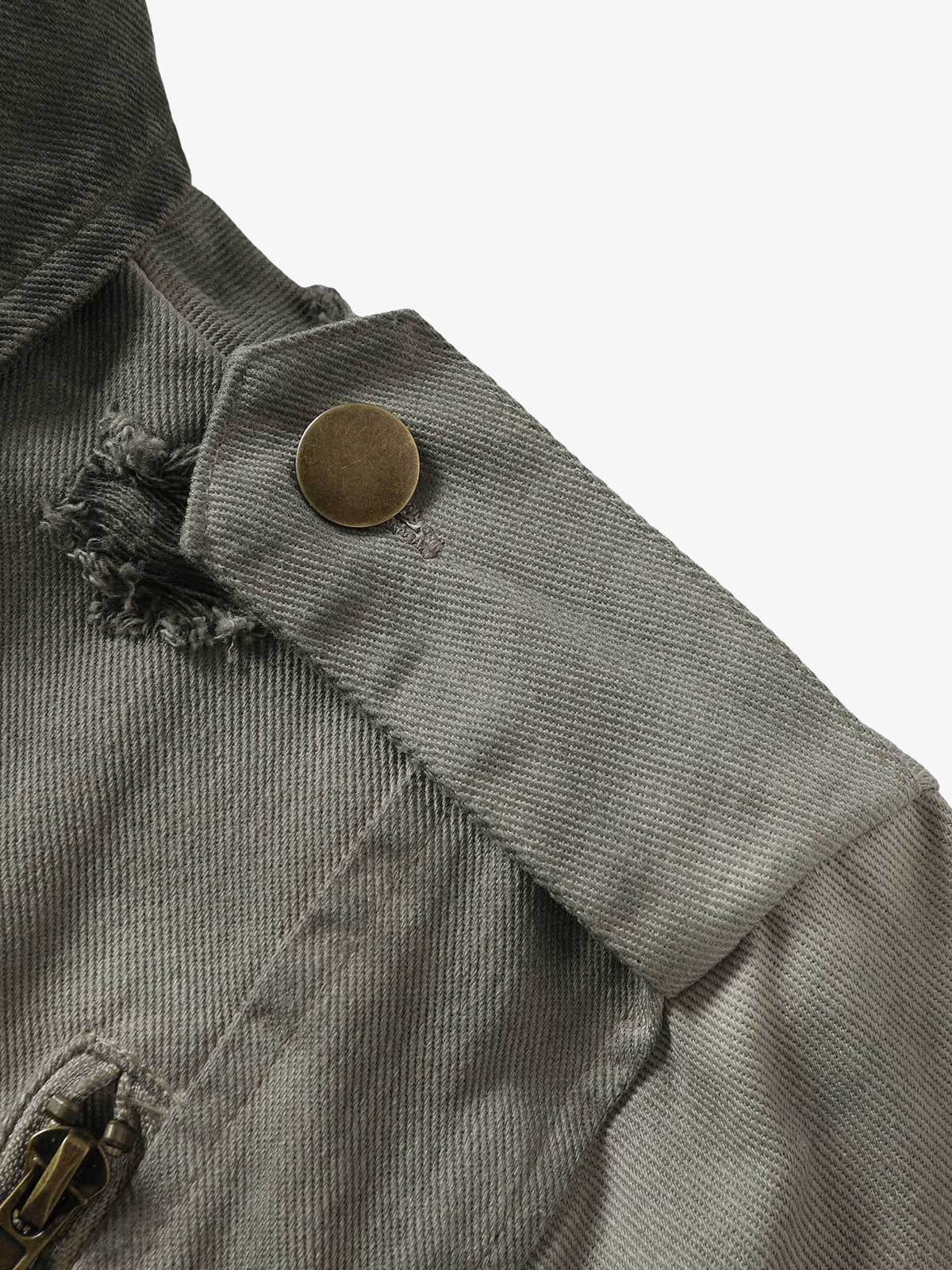 Distressed Irregular Zip Up Denim Jacket 