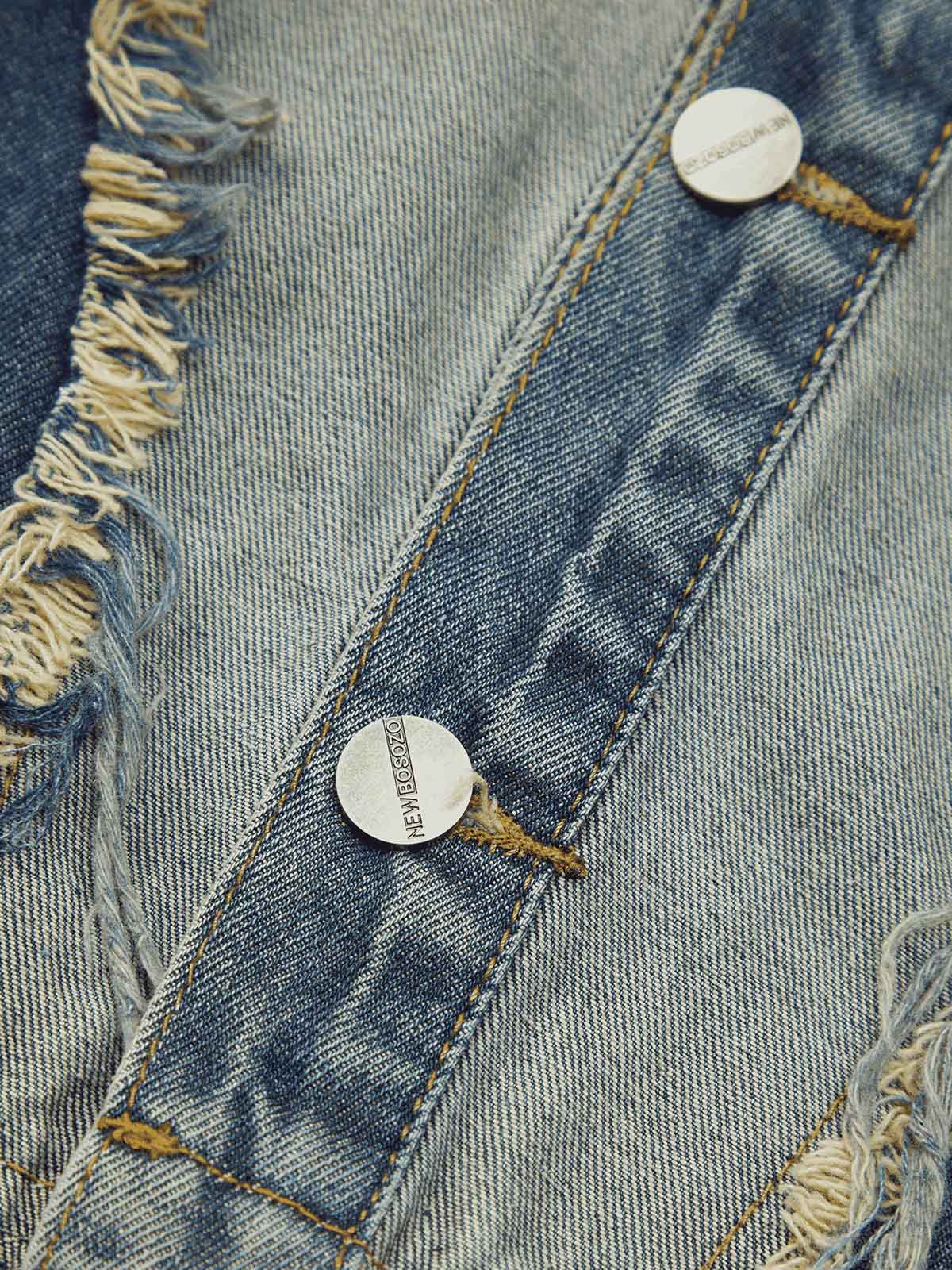 Thesupermade Contrast Denim Heart Stitching Street Rap Vest - 2062 