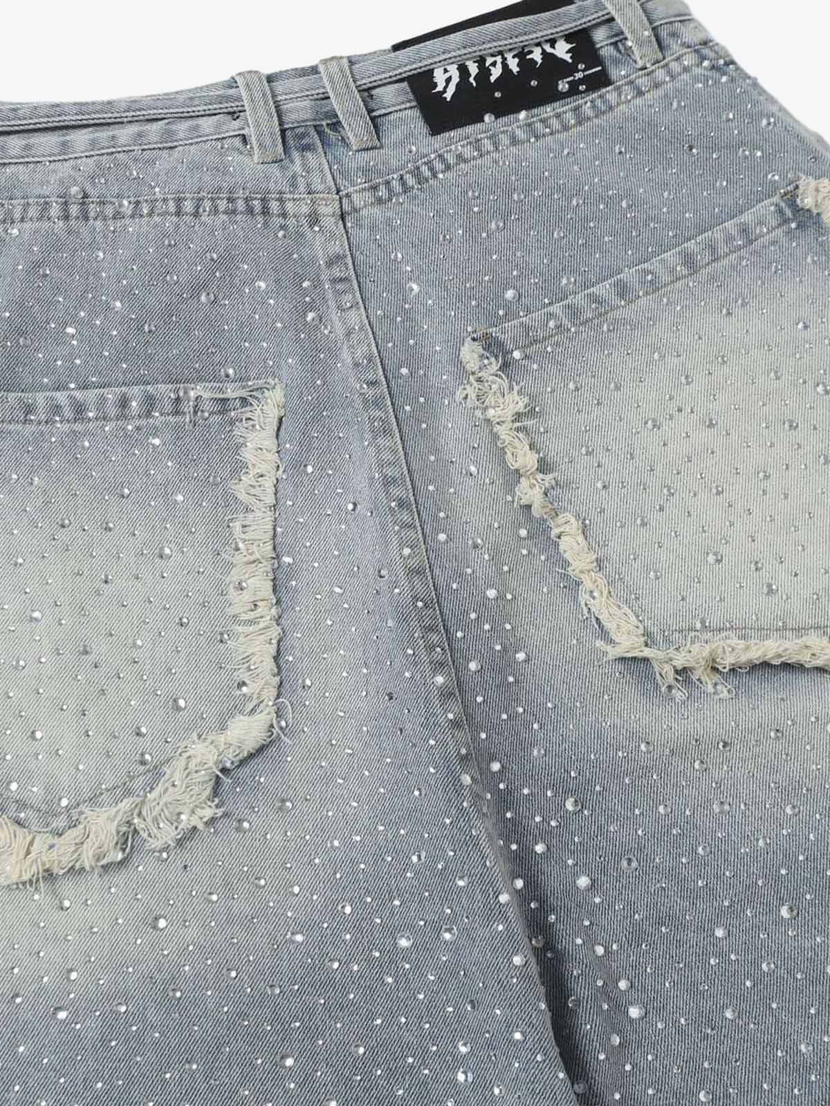 Distressed Rhinestone Denim Jorts - 2454 