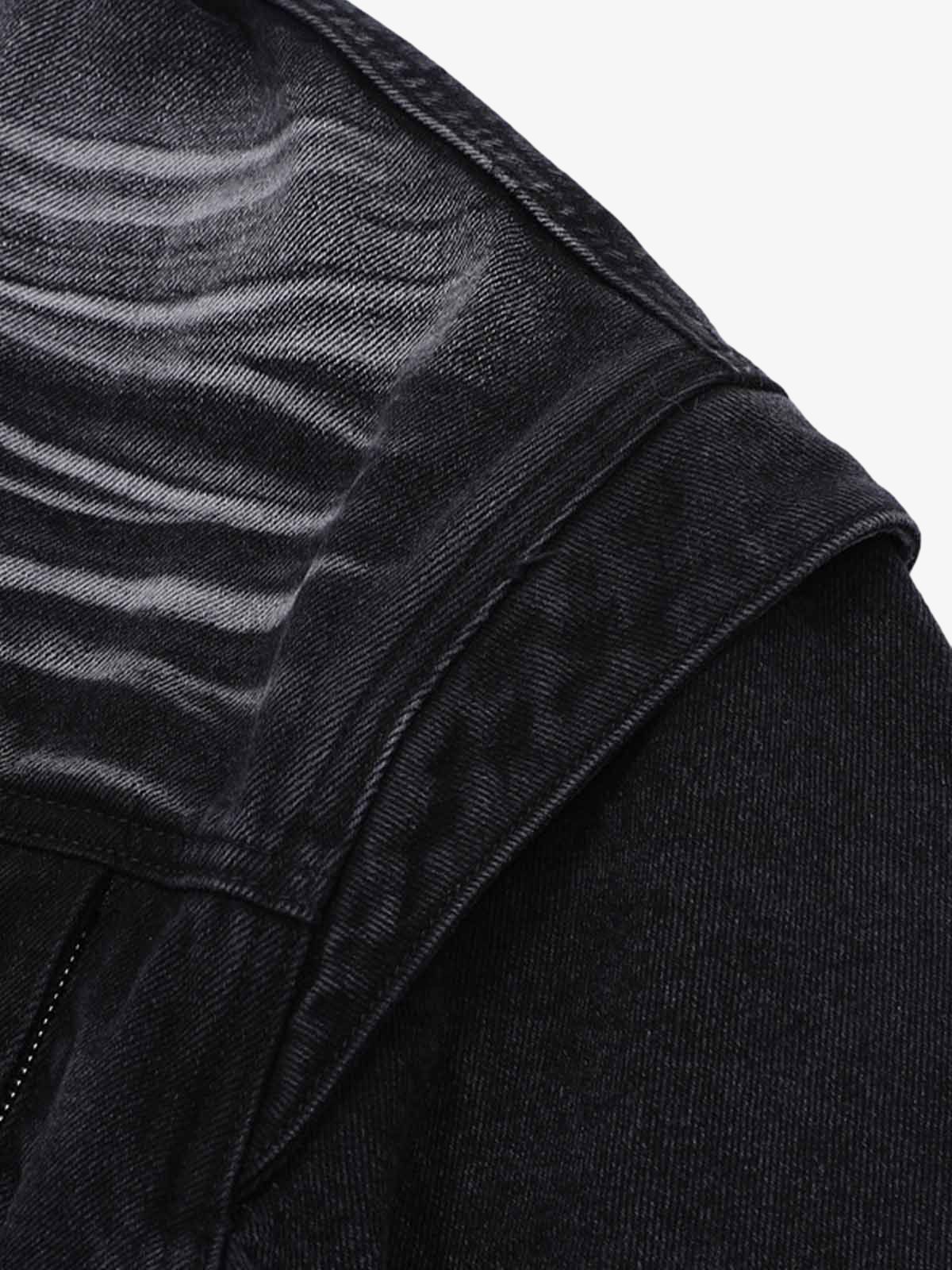 Distressed Washed Workwear Denim Shirt And Jorts Set 