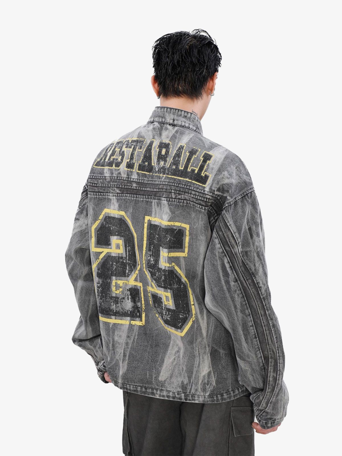 Thesupermade Hip-hop Distressed Washed Printed Denim Jacket - 2239 