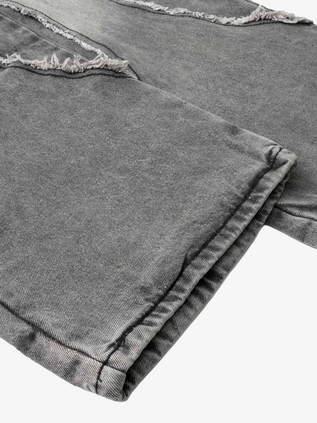 Washed Distressed Raw Edge Drawstring Jeans 