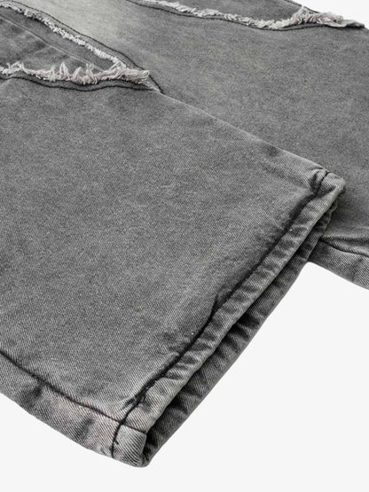Washed Distressed Raw Edge Drawstring Jeans 