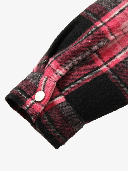 Thesupermade Beaded Fur Collar Padded Plaid Jacket 