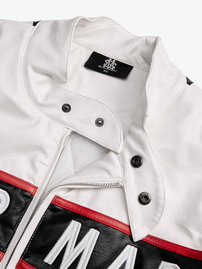 Thesupermade Vintage Biker Style Embroidered Leather Jacket - 1746 