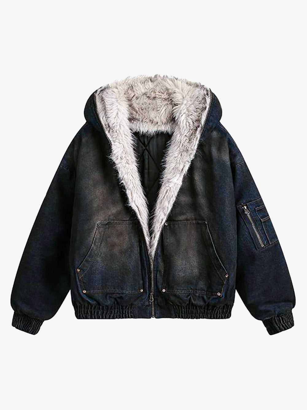 Cotton Washed Fur Hooded Jacket - 2265 