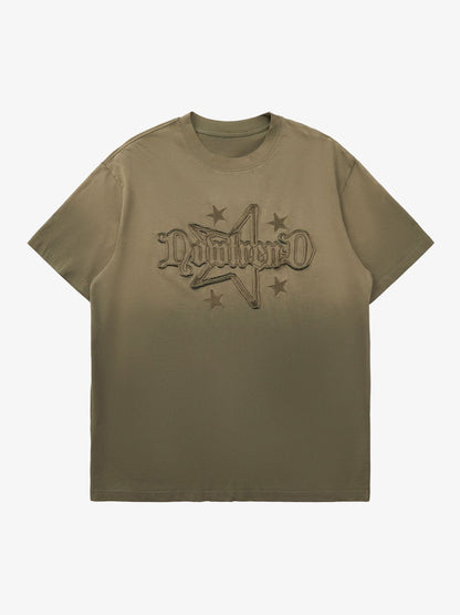 Thesupermade Retro Street Gradient Star Embroidery Rap T-Shirt 