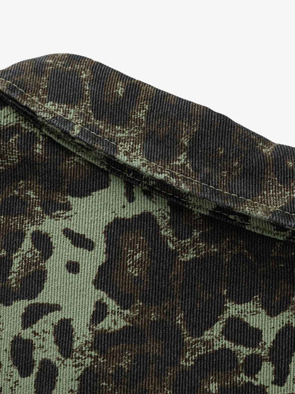 Retro Cheetah Print Workwear Long-Sleeve Shirt 