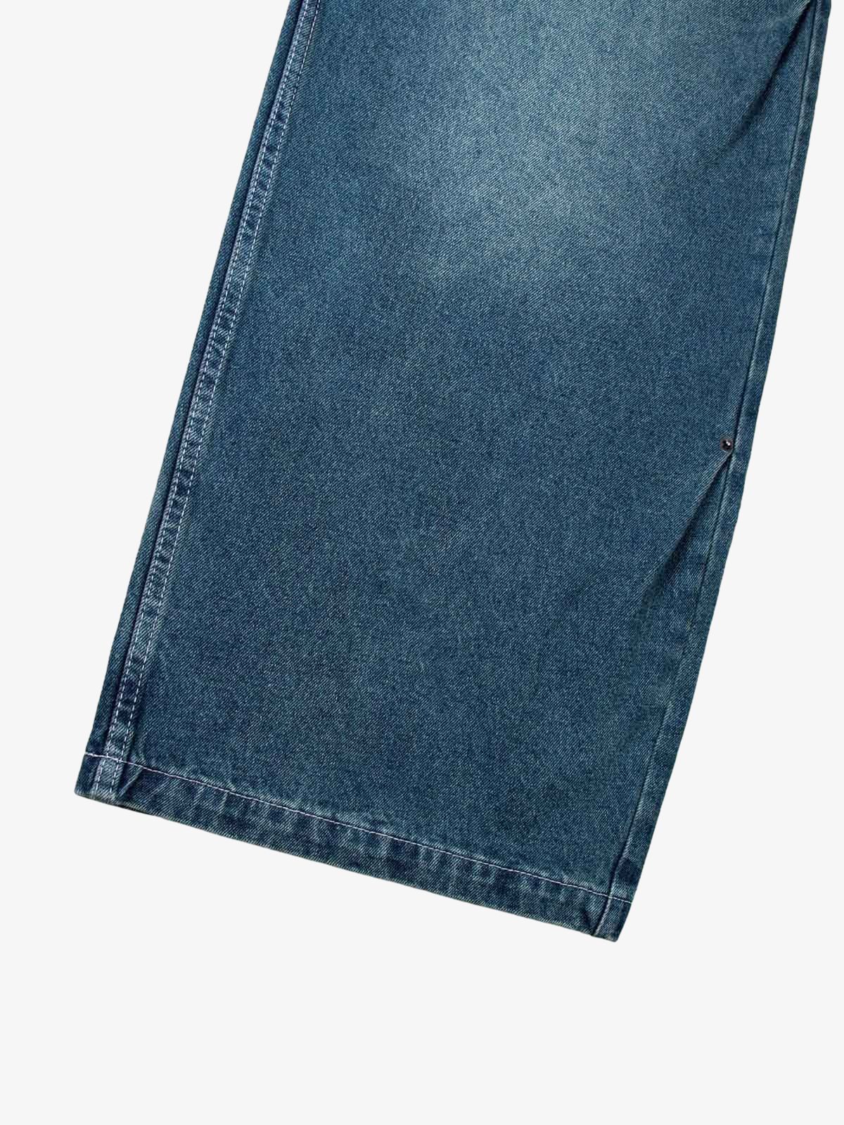 Washed Distressed Double Pleat Jeans 