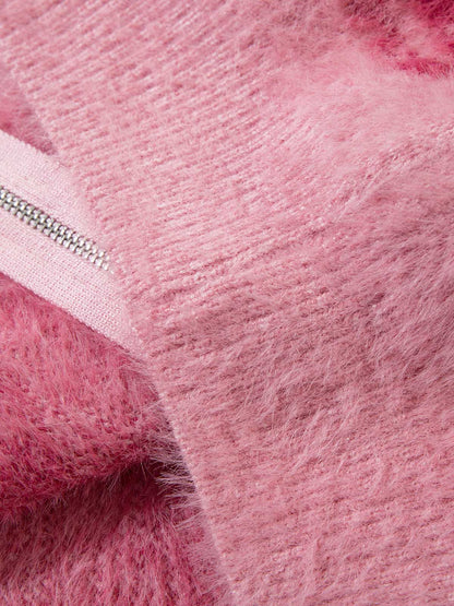 Thesupermade Graffiti Faux Mink Fur Zip Up Sweater 