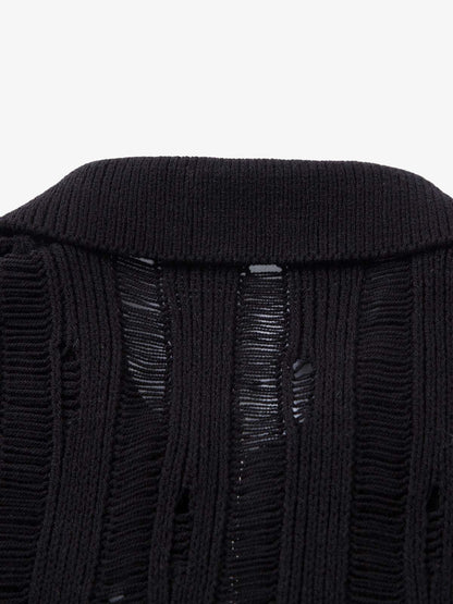 Cleanfit Black Knit Zip-Up Short-Sleeve Shirt 