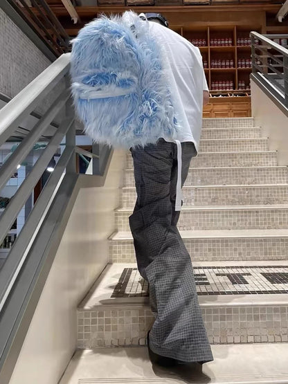 Snow Monster Contrast Ice Blue Furry Backpack 
