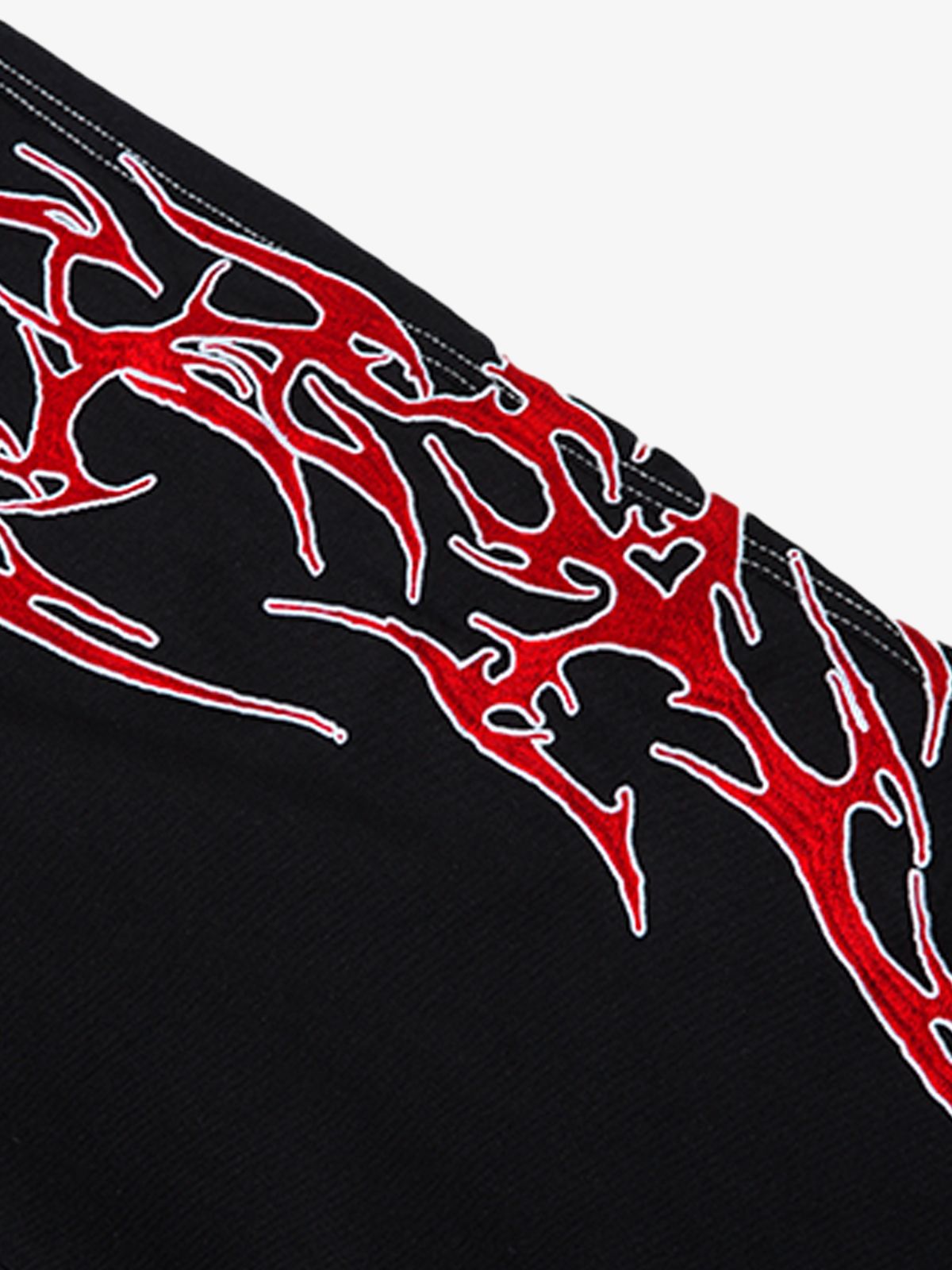 Contrast Flame Embroidered Baggy Jeans - 2364 