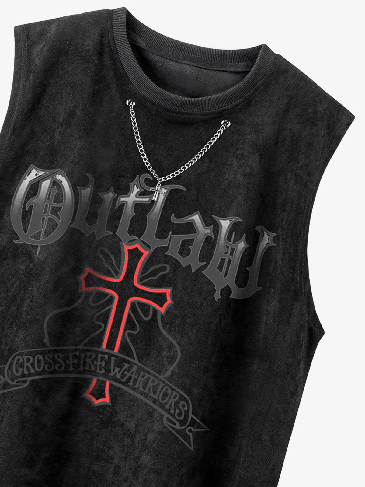Thesupermade Cross Chain Suede Street Rap Sleeveless Vest 