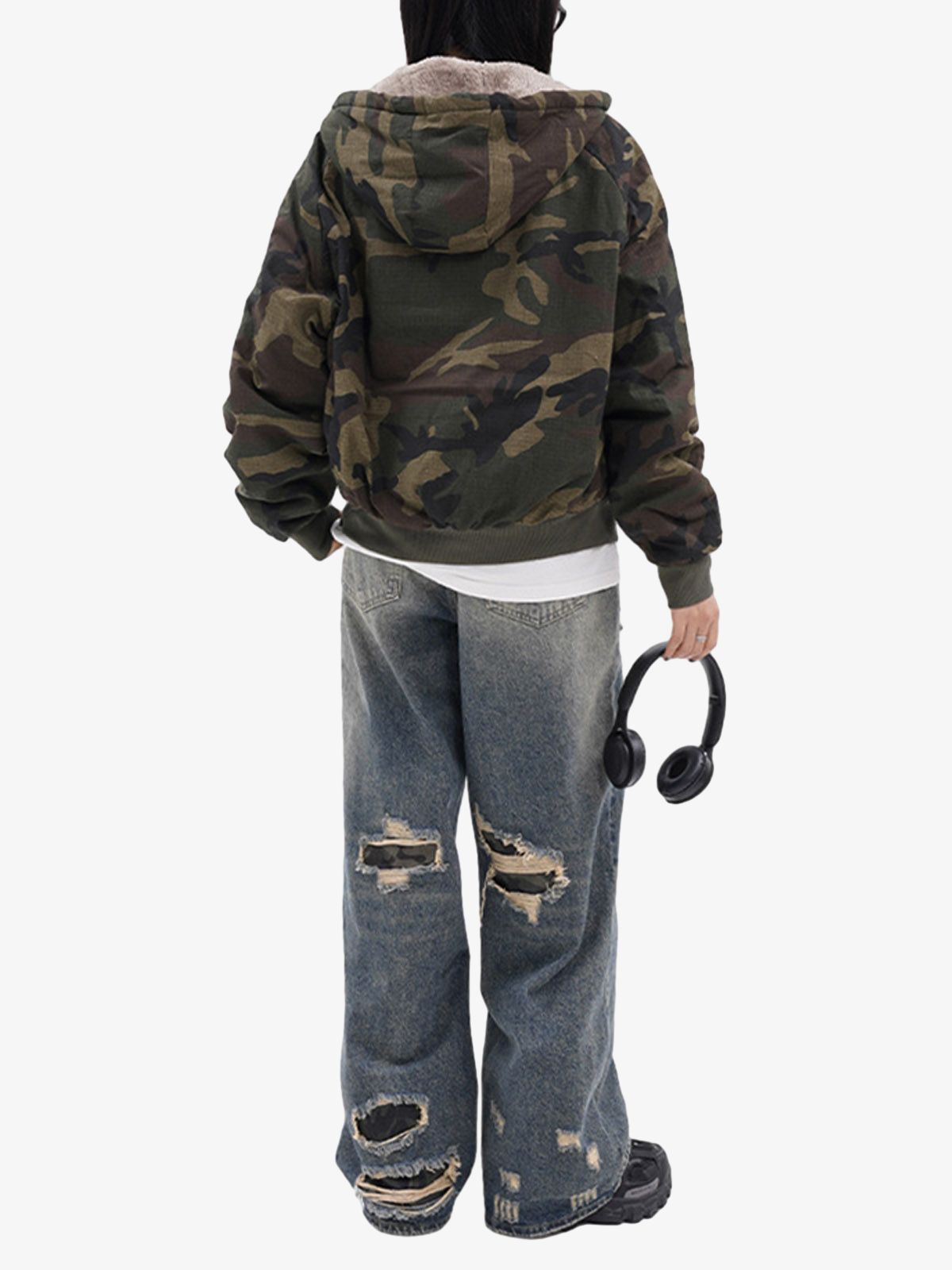 Thesupermade Camouflage Fleece Hooded  Jacket 