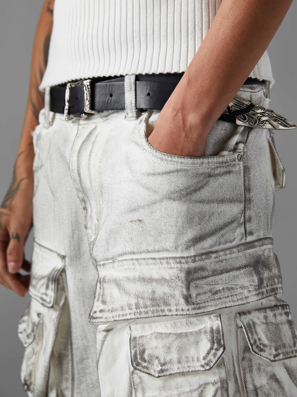 Distressed Multi-Pocket Cargo Shorts 
