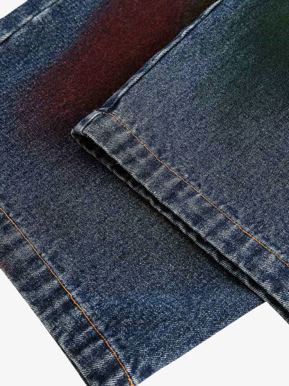 Distressed Ink Graffiti Straight Jeans 