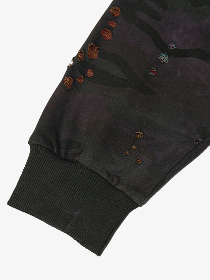 Thesupermade Washed Distressed Zipper Hooded Jacket 