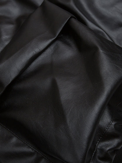 Deconstructed Multi Pocket Fur Hooded PU Leather Jacket 