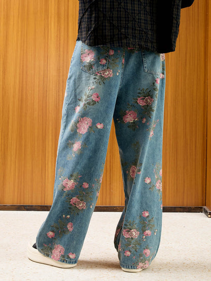 Thesupermade Floral Print Straight Jeans - 2409 