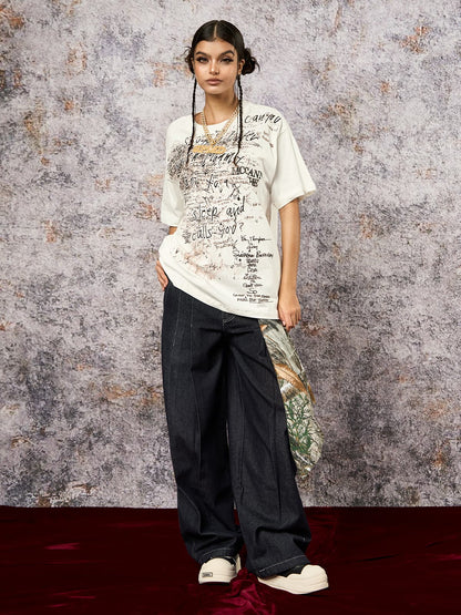 Graffiti Letter Print Oversized T-Shirt - 2417 