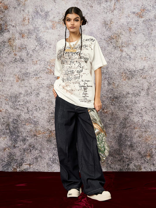 Graffiti Letter Print Oversized T-Shirt - 2417 