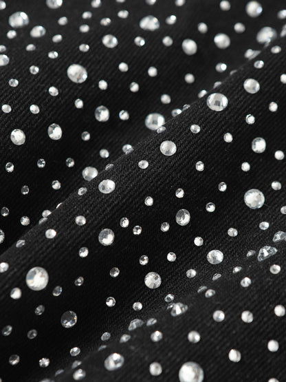 Retro Washed Rhinestone Raw Edge Denim Shorts - 2419 