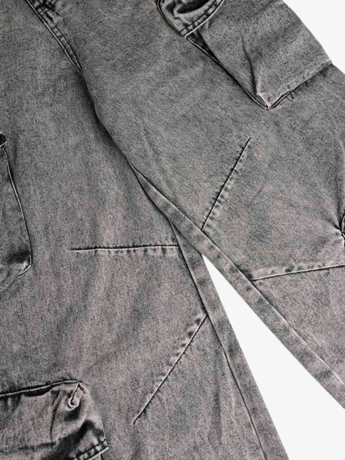 Thesupermade Washed Multi-pocket Cargo Jeans 