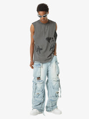 Thesupermade Vintage Necklace Star Print Hip-hop Tank Top - 2070 