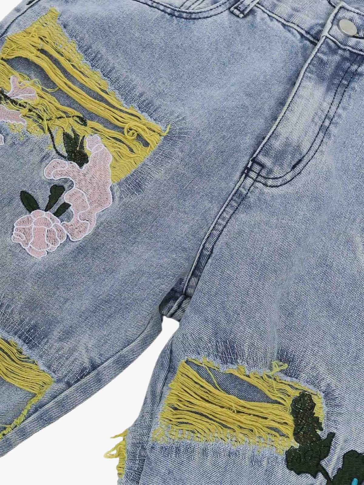 Thesupermade Plum Embroidery Jeans - 1618 