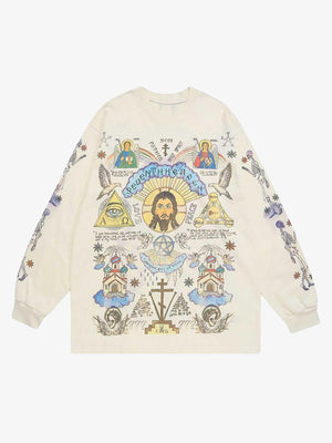 Thesupermade American High Street Graffiti Long Sleeve T-Shirt 
