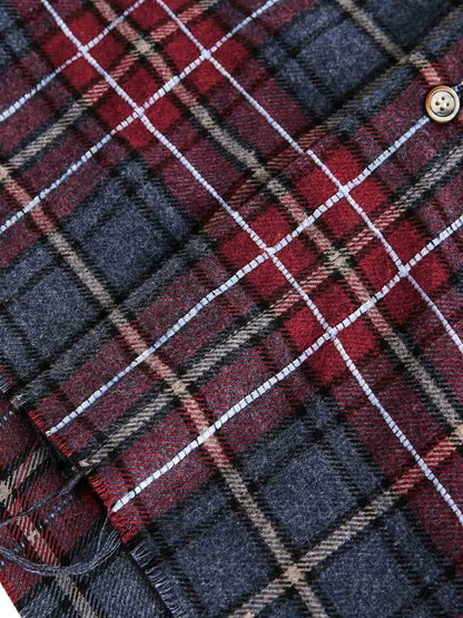 Retro Faux Two-Piece Plaid Shirt 