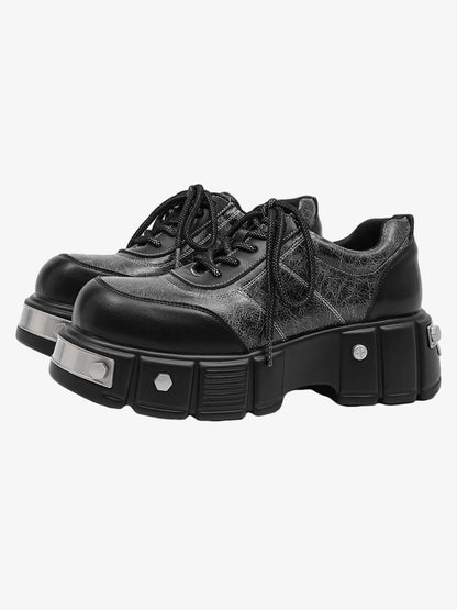 Metal Plate Chunky Leather Shoes 