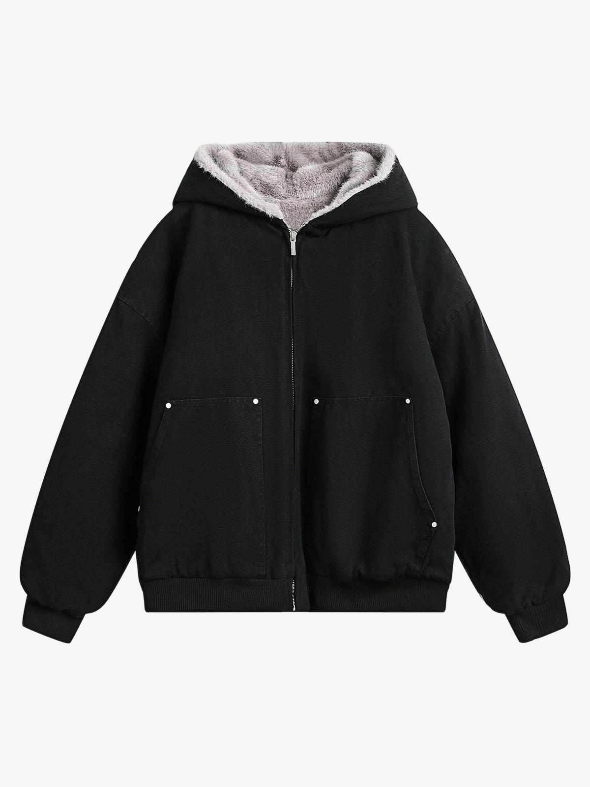 Thesupermade Fur Hooded Zip Up Quilted Jacket 