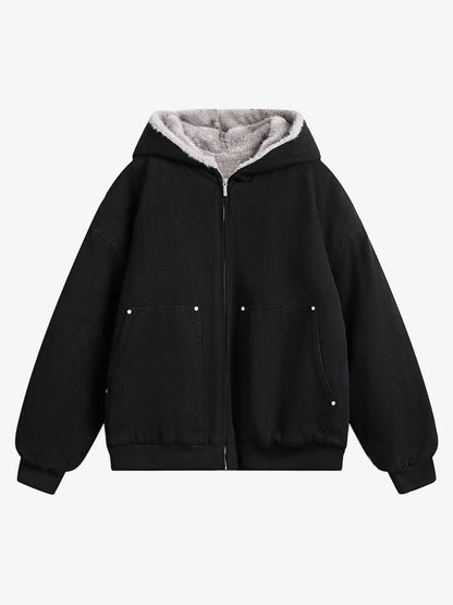 Thesupermade Fur Hooded Zip Up Quilted Jacket 