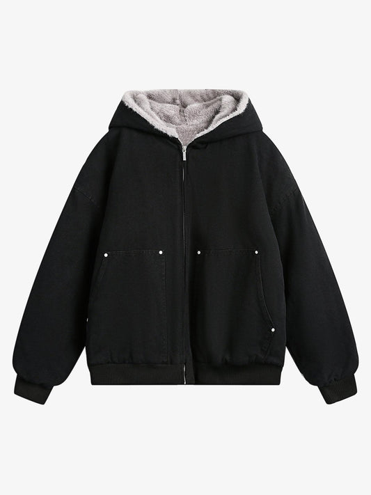 Thesupermade Fur Hooded Zip Up Quilted Jacket 