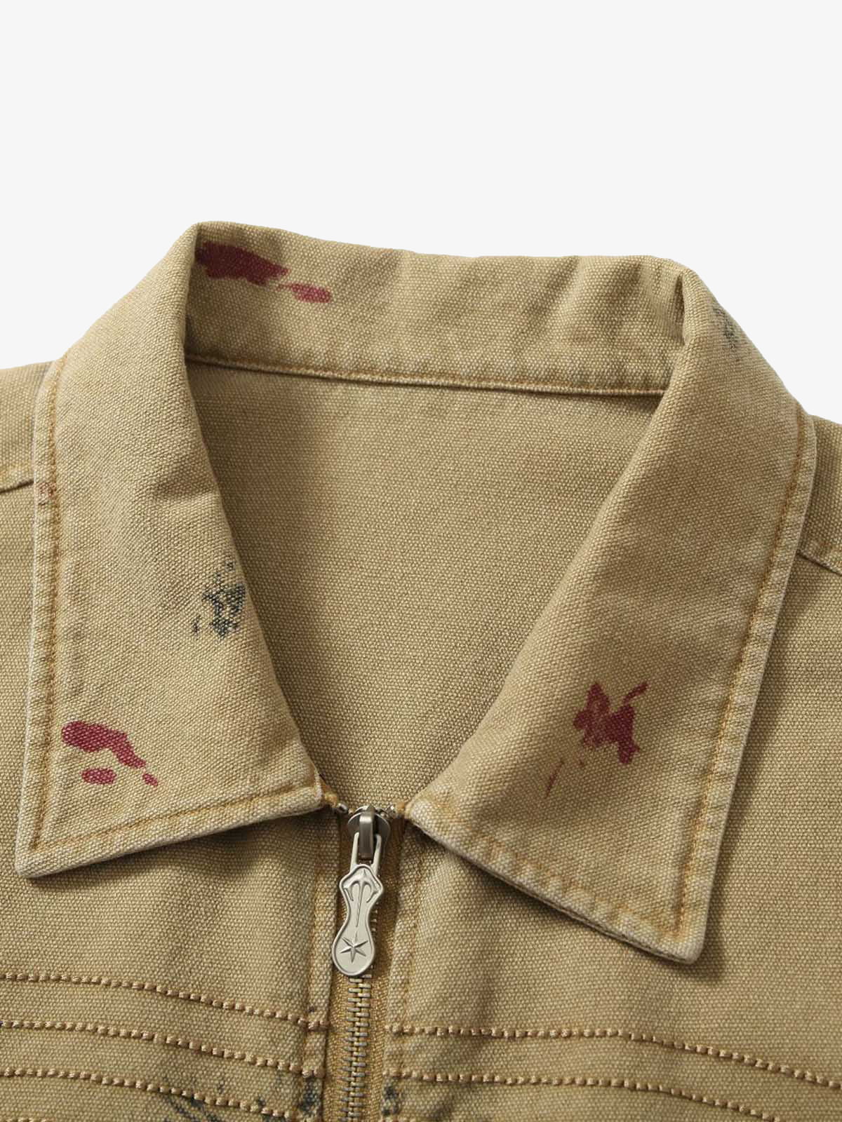 Washed Graffiti Zip Up Workwear Jacket 