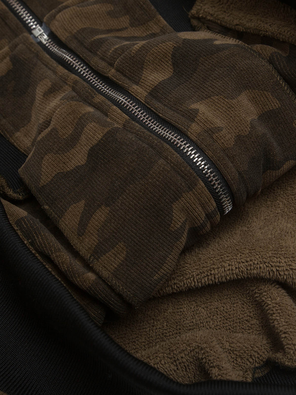 Camouflage Spliced Fur Hooded Fleece Jacket - 2262 