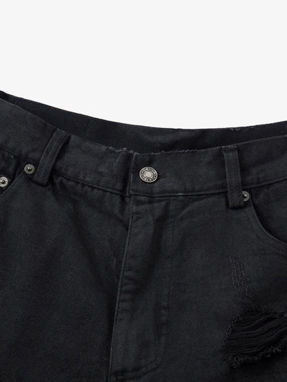 Distressed Ripped Black Denim Shorts 
