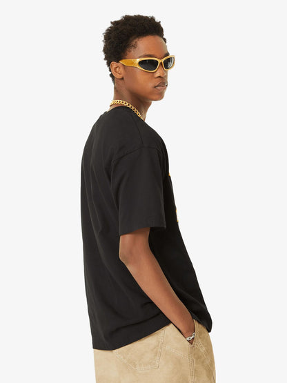 Thesupermade Leather Studded Creative Star Street Rap T-shirt 