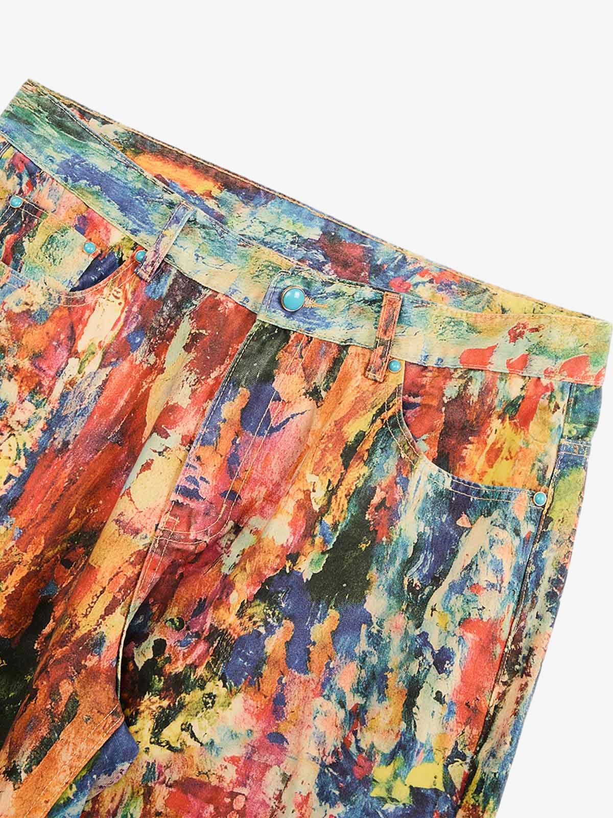 Street Oil Painting Color Straight Jeans - 2348 