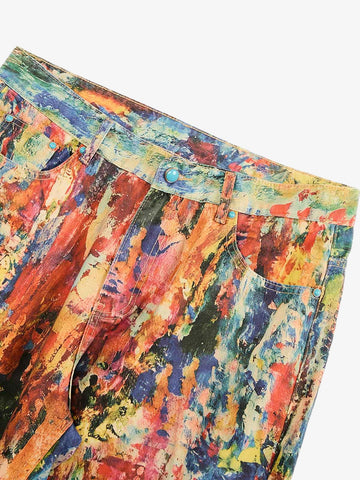 Street Oil Painting Color Straight Jeans - 2348 